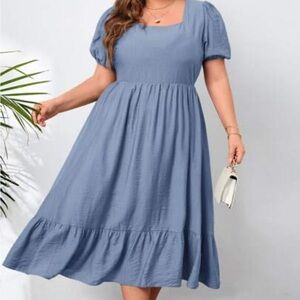 SHEIN Dusty Blue Maxi Dress with Short Sleeves